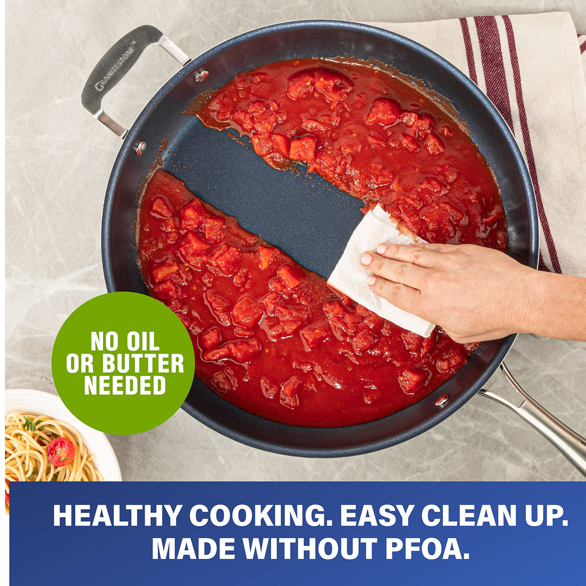 Granitestone pan shown with oven-safe design up to 500°F.