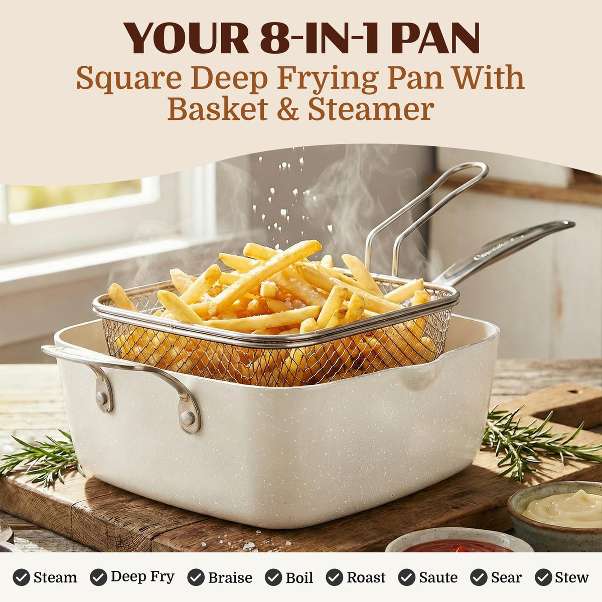 Granitestone square shallow pan ideal for compact meals and quick bakes.