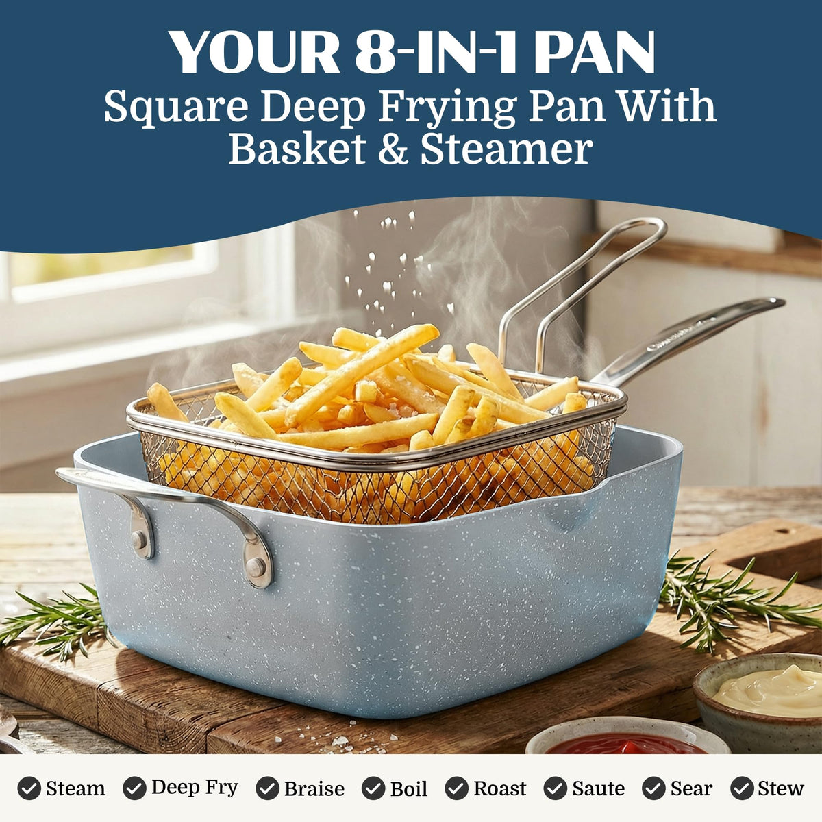 Granitestone square shallow pan for stovetop sauces and sides