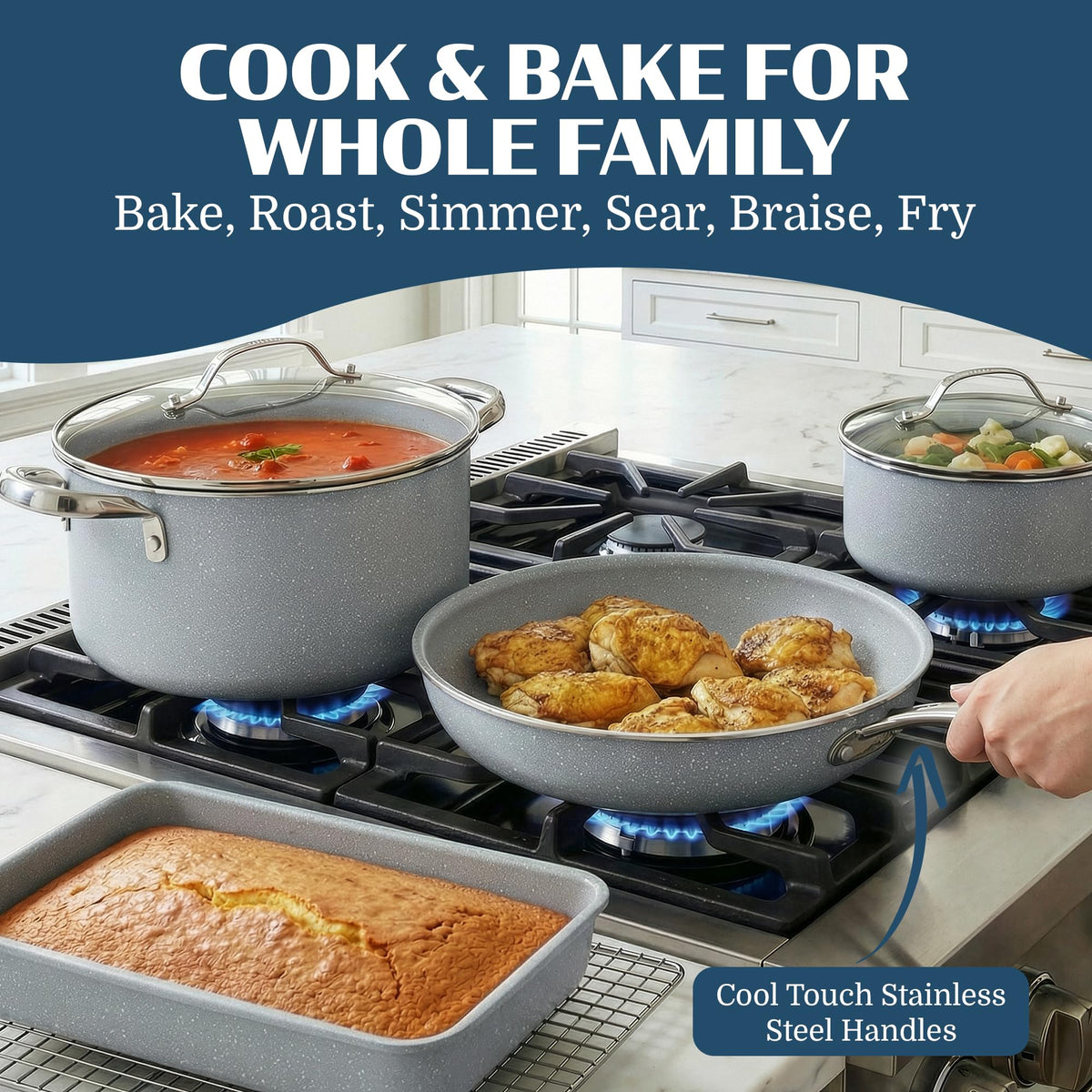 Granitestone steamer insert for multi-level cooking