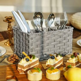 GRANNY SAYS four-compartment holder keeps spoons, forks, knives, and napkins organized.