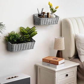 GRANNY SAYS wicker hanging basket gray finish suits modern and farmhouse spaces.