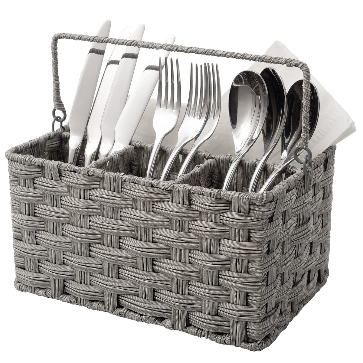 GRANNY SAYS wicker utensil caddy with handle keeps silverware organized for any table.