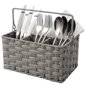 GRANNY SAYS wicker utensil caddy with handle keeps silverware organized for any table.