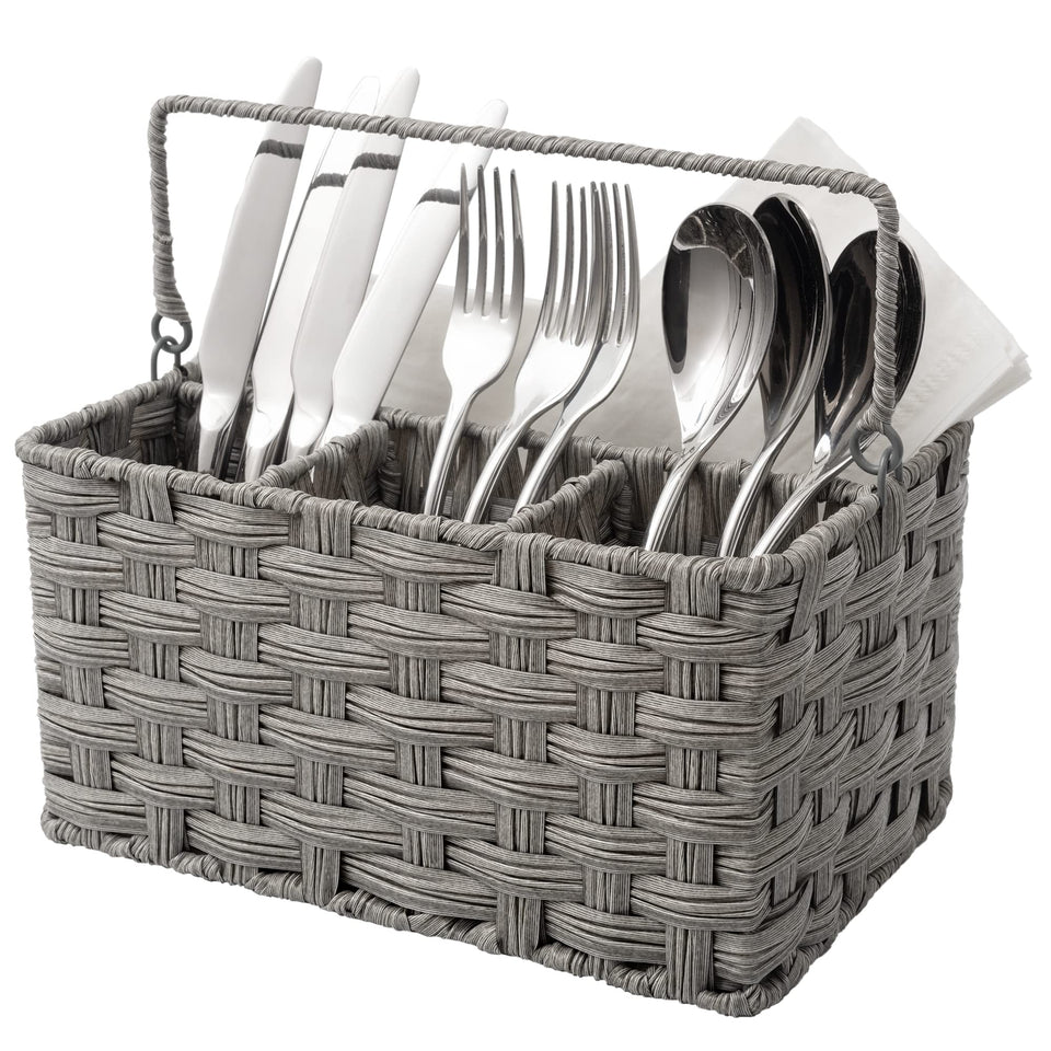 GRANNY SAYS wicker utensil caddy with handle keeps silverware organized for any table.