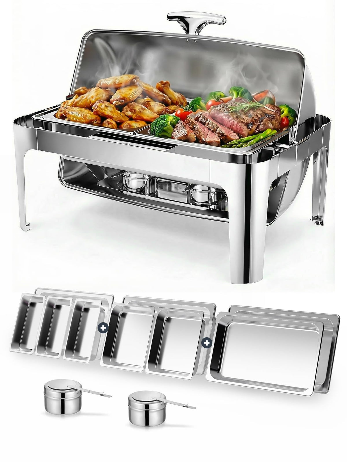 Granvell 13QT roll-top chafing dish full-size pan with durable warmth.