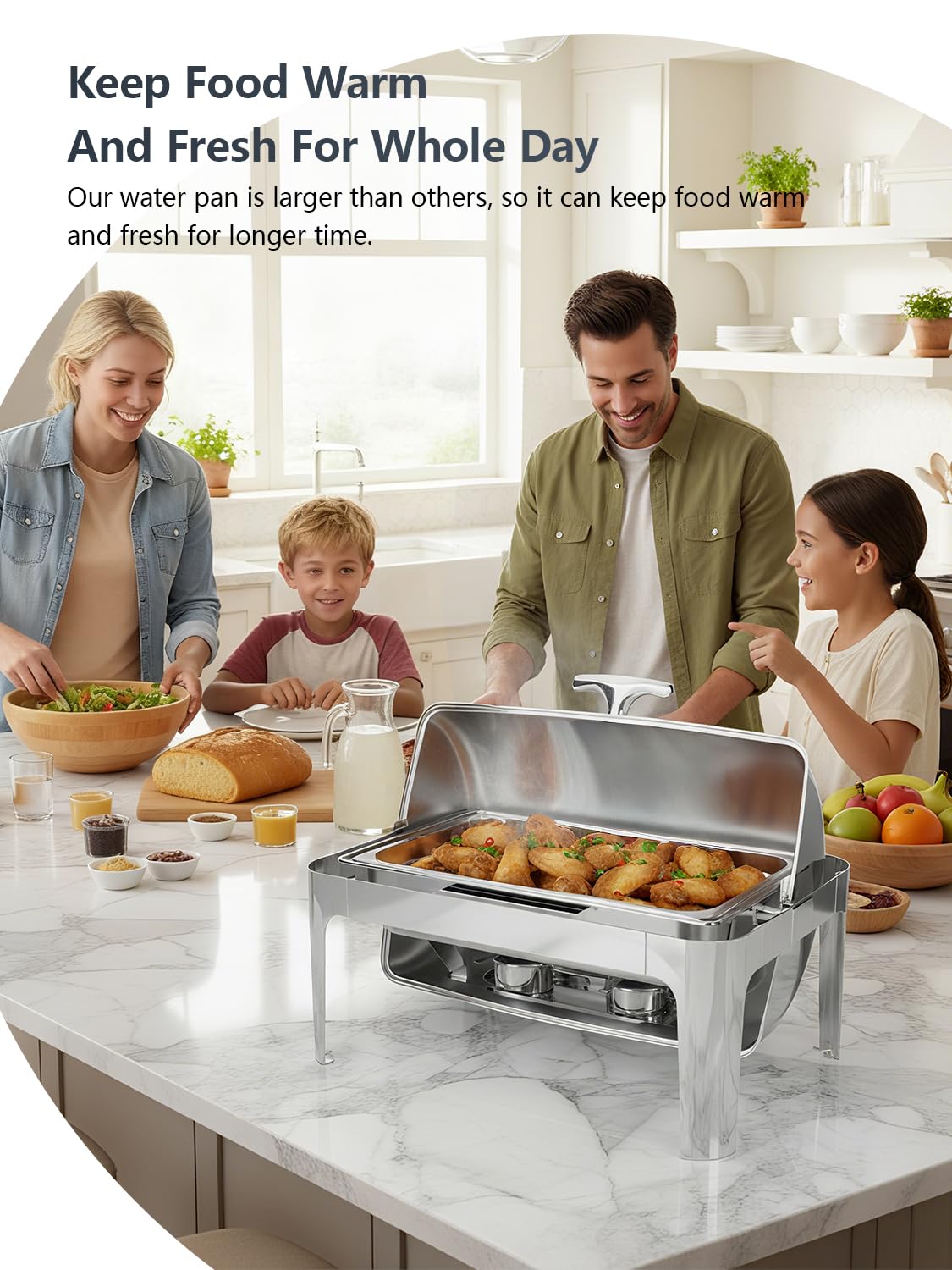 Granvell 13QT roll-top chafing dish half-size pan for versatile layouts.