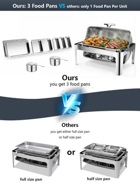 Granvell 13QT roll-top chafing dish one-third-size pan ideal for stacking.