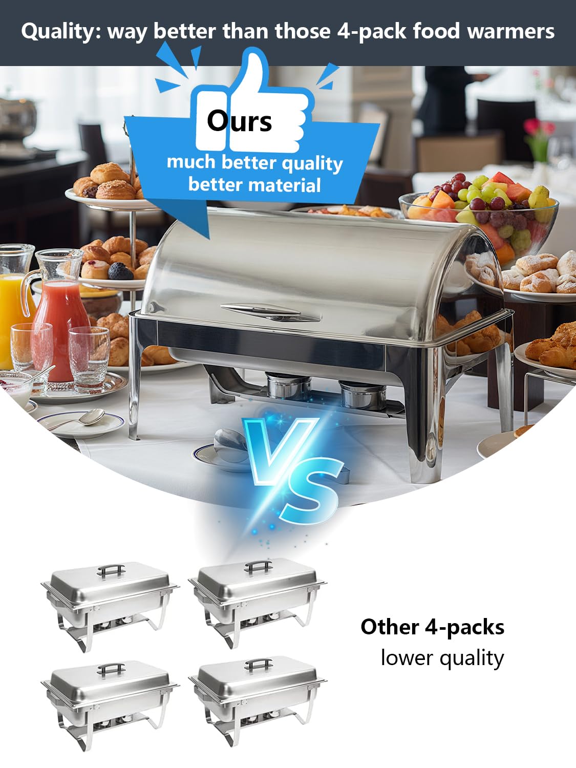 Granvell 13QT roll-top chafing dish one-third-size pan multiple servings.