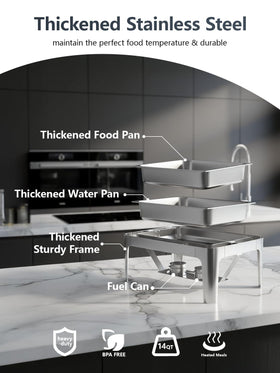 Granvell 13QT roll-top chafing dish presentation enhances buffet aesthetics.
