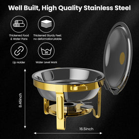 Granvell gold-finish chafers add elegant ambiance to gatherings