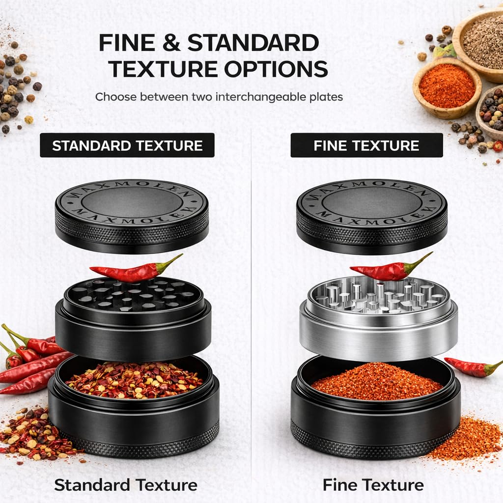 GRAVEND large capacity 3-inch spice grinder with ample storage for busy cooking sessions.