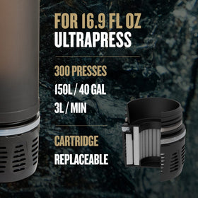 GRAYL UltraPress replacement purifier cartridge packaging highlighting long shelf life.