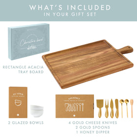 Grazerie Charcuterie Board Set with stainless steel utensils for effortless serving.
