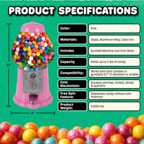 Great Northern Popcorn pink gumball machine blends decor with a snack station.