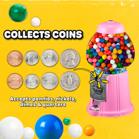 Great Northern Popcorn pink gumball machine highlights the coin bank function for kids savings.