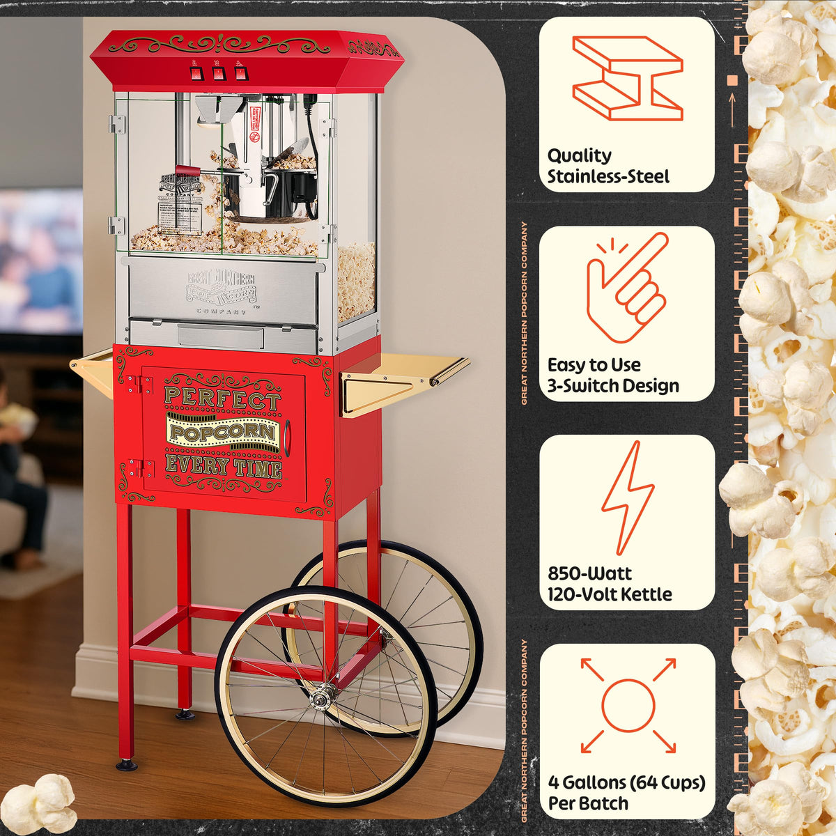 Great Northern 5995 cart side view with storage shelf for supplies