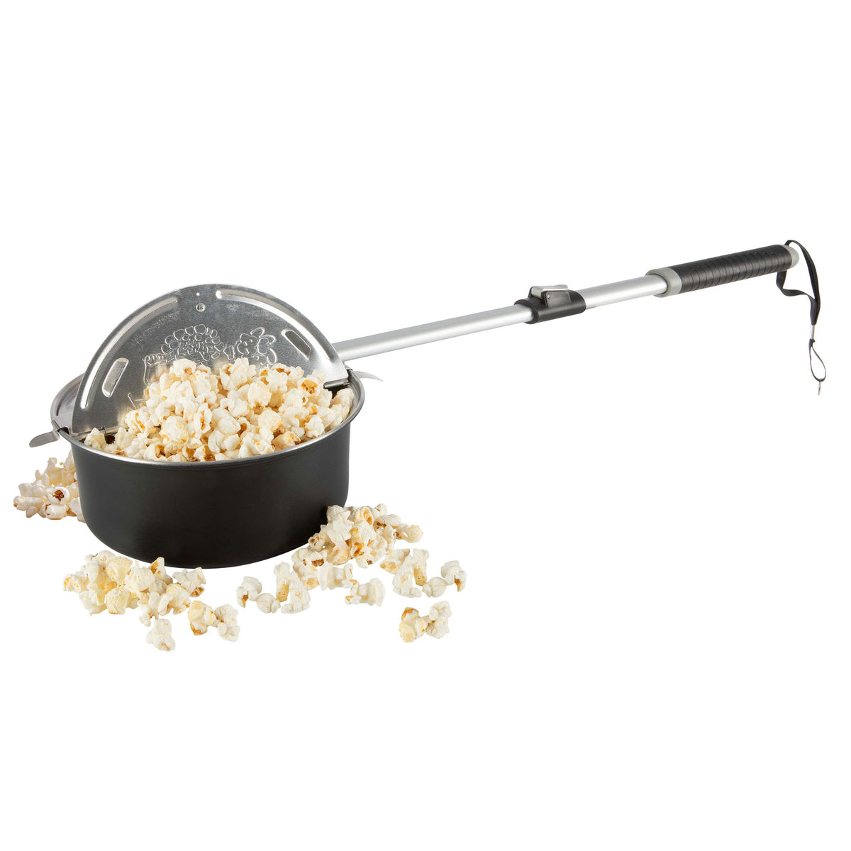 Great Northern Campfire Popper with extension handle for safe campfire cooking