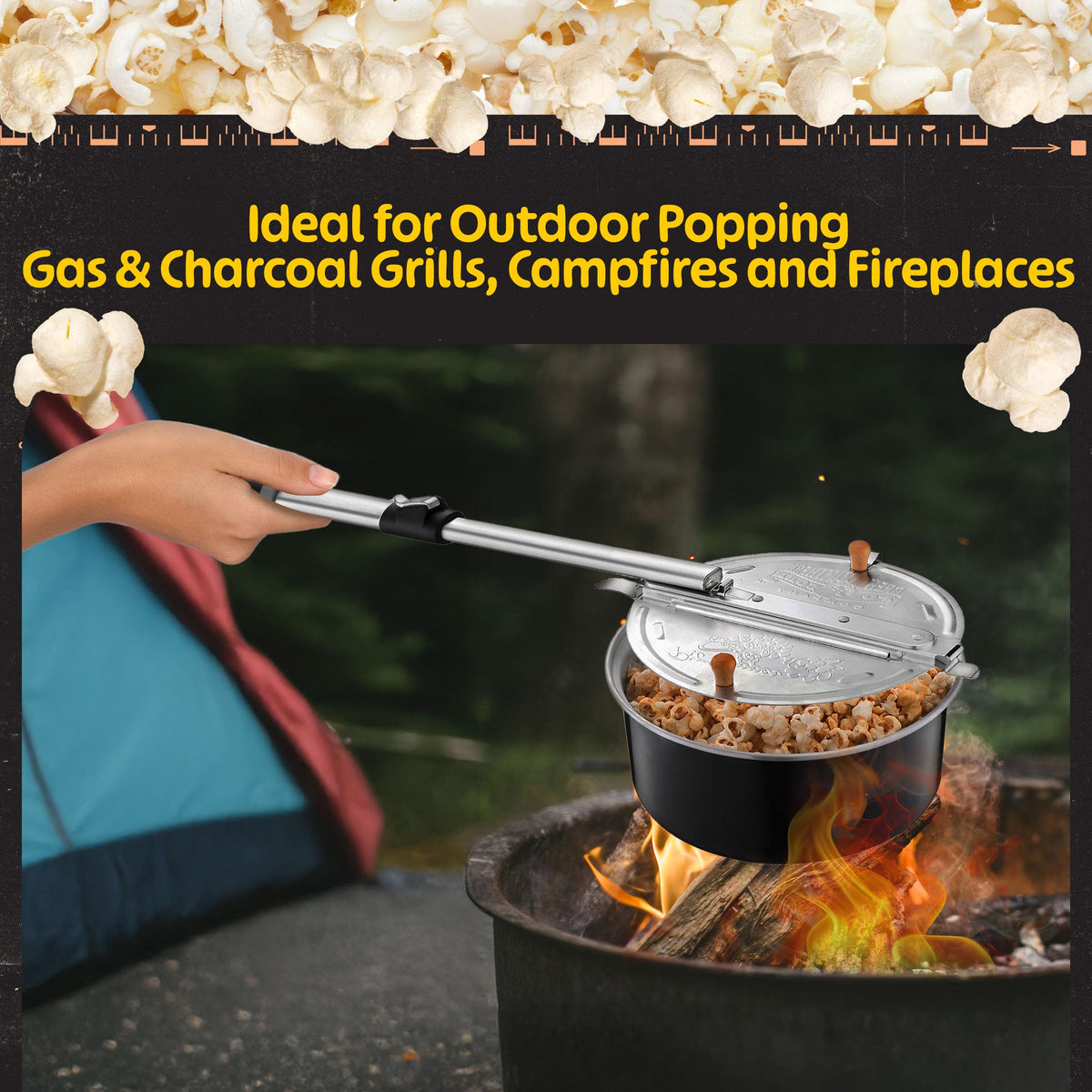 Lid clip on Great Northern Campfire Popper for quick cleanup