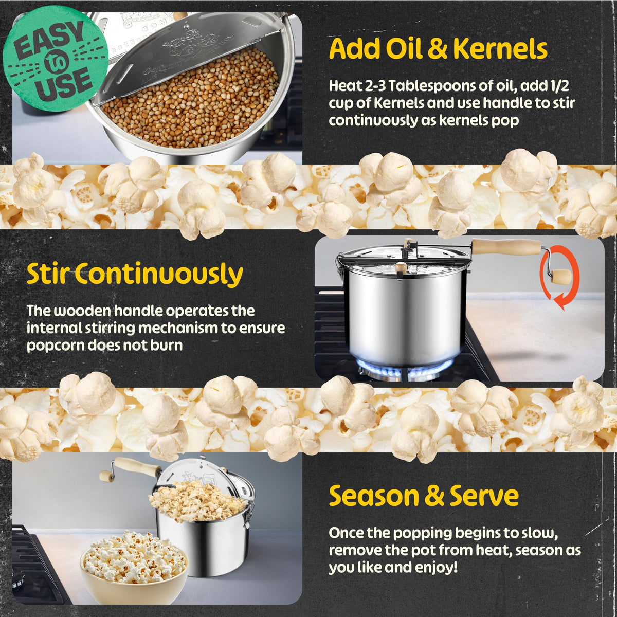 Durable stainless steel Great Northern Popcorn stovetop popper
