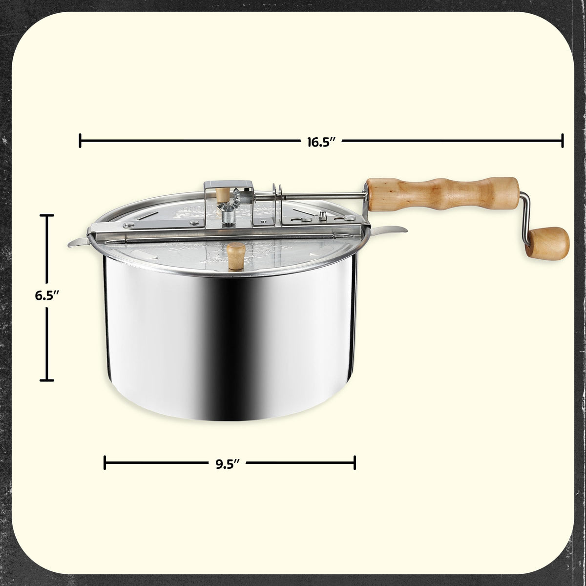 Great Northern Stovetop Popcorn Maker paddle view emphasizes built-in stirrer for even popping