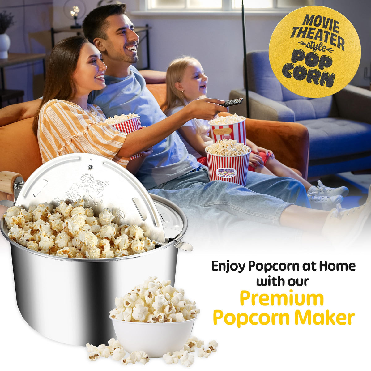 Great Northern Stovetop Popcorn Maker vented-lid demonstrates moisture release for crisp kernels