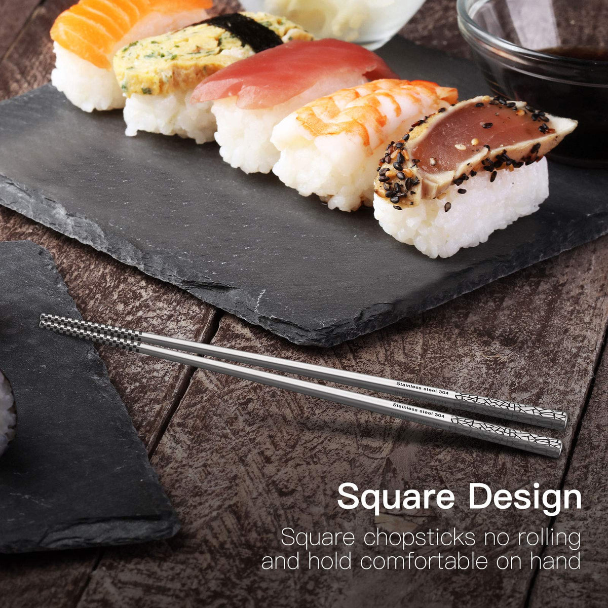Greatamzor 304 stainless steel chopsticks resist rust and offer long-lasting durability.