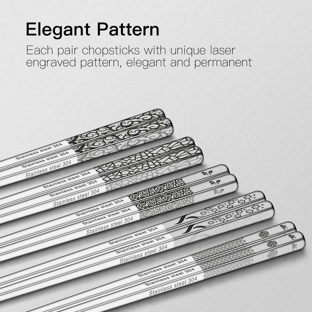 Greatamzor chopsticks with non-slip laser etching at tips for easier grabbing.