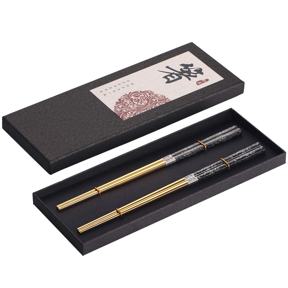 Greatamzor titanium plated chopsticks set with anti-slip tips for precise grip.