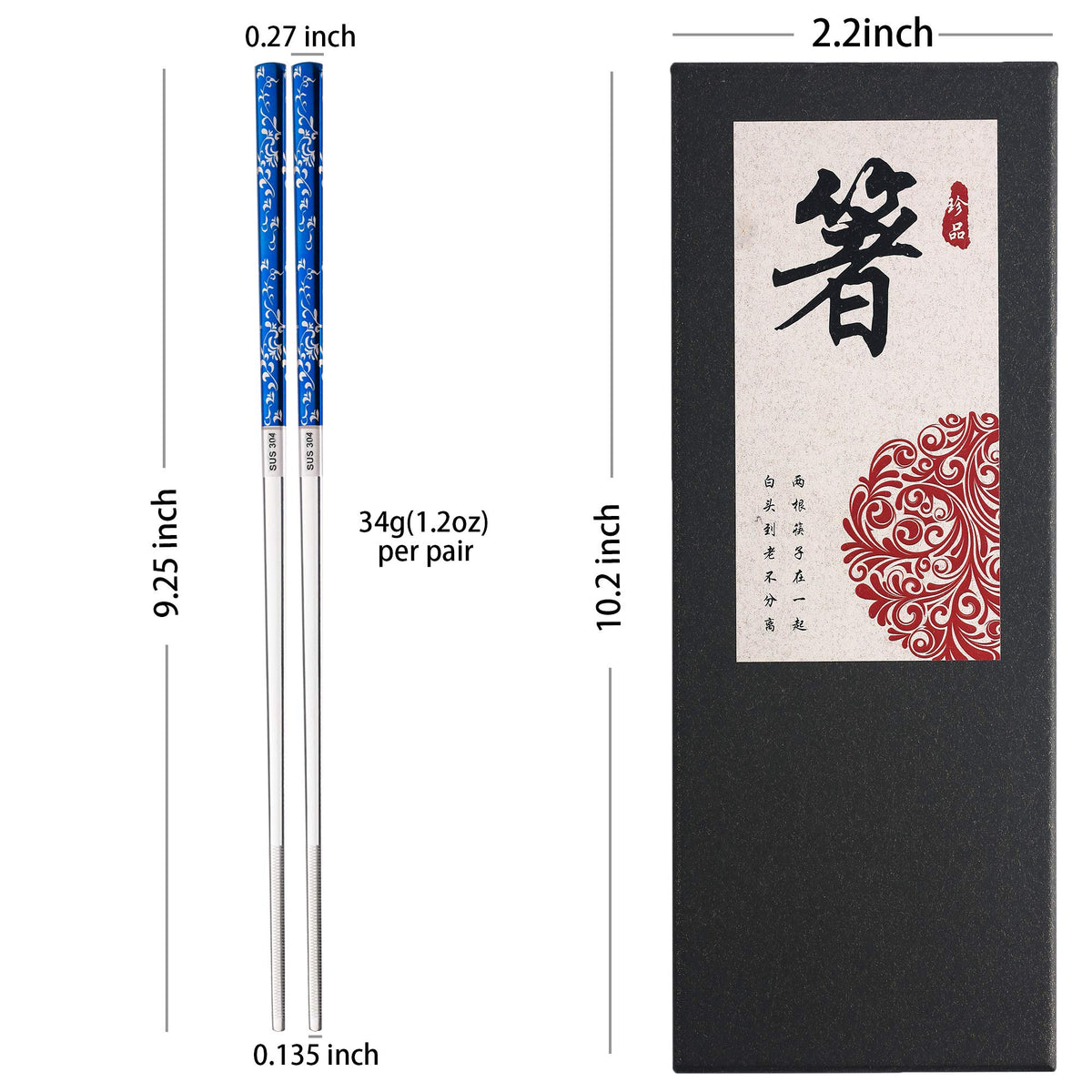 Greatamzor gift-boxed chopstick set in blue and silver, ready for gifting.