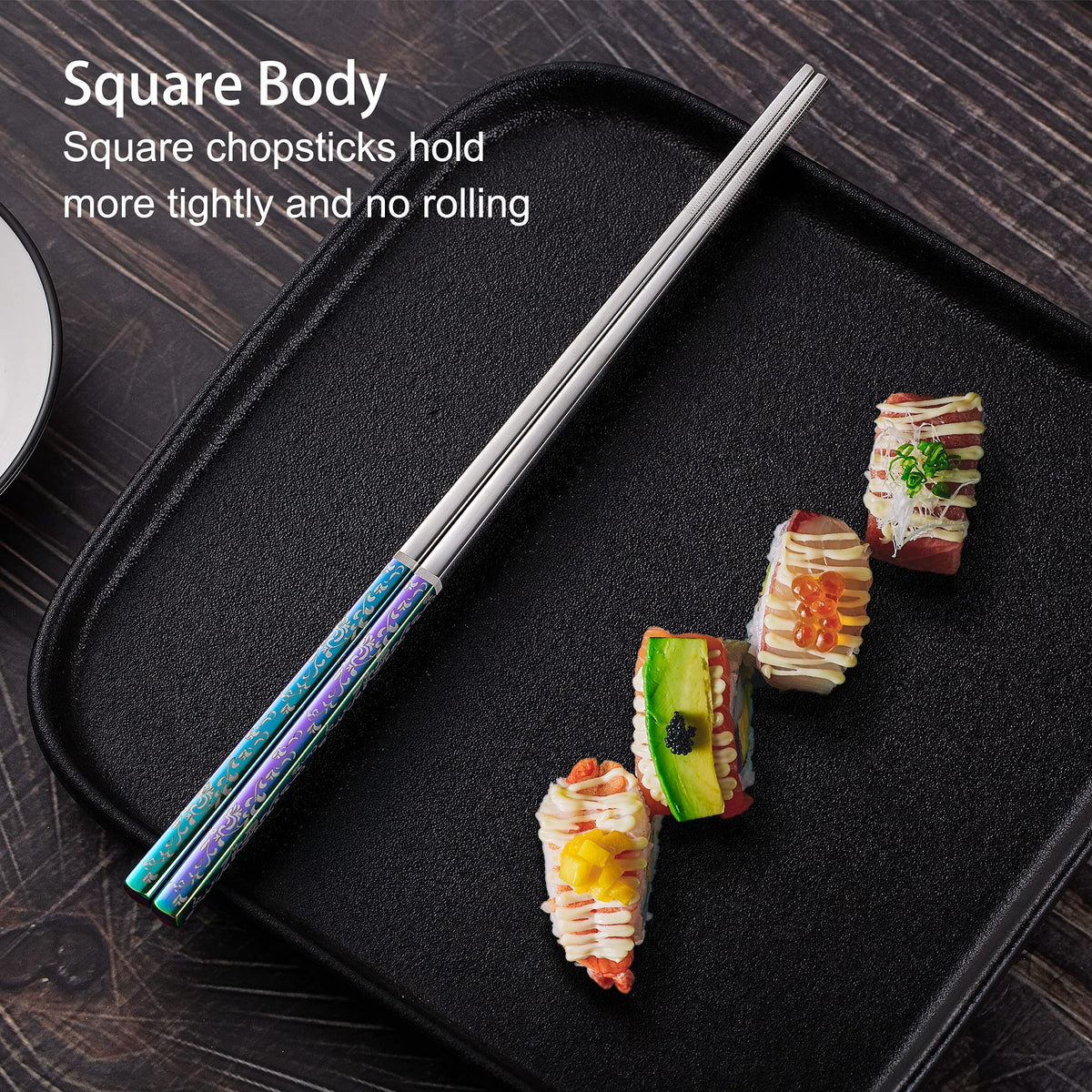 Greatamzor chopsticks featuring non-slip line engraving for secure grasp.