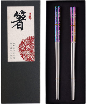 Greatamzor metal chopsticks with rainbow tips for precise grip and easy pickup.