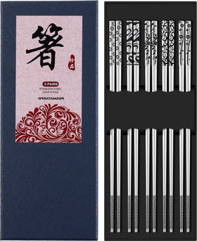 Greatamzor metal chopsticks with square engraved pattern for stylish dining
