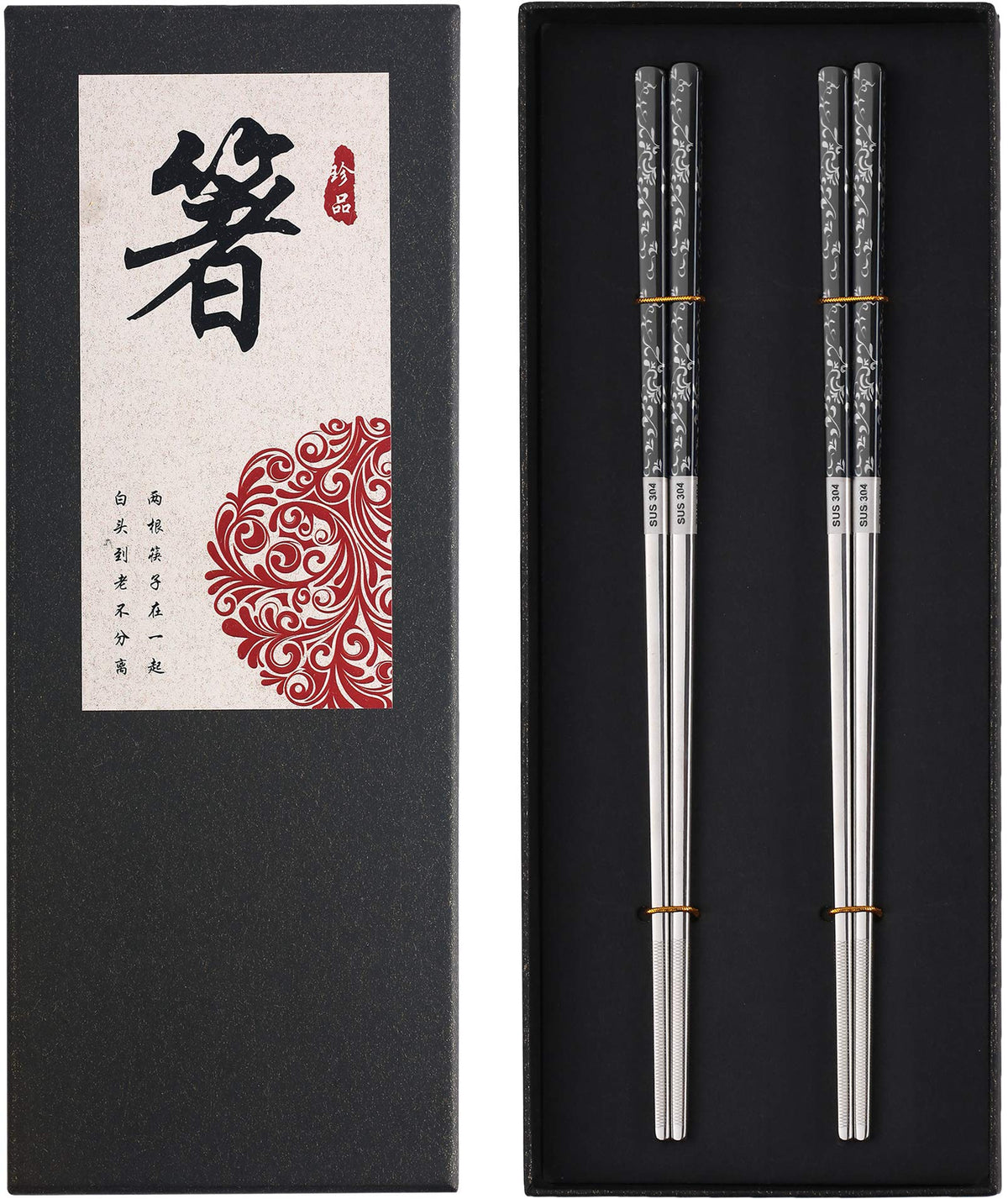 Greatamzor titanium-plated chopsticks in black and silver, durable and reusable