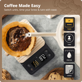 Greater Goods coffee scale bloom timer in action for espresso extraction.