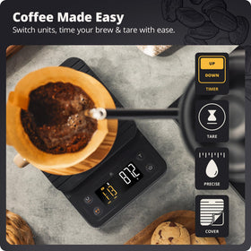 Greater Goods scale display-lit view highlights quick readings for espresso