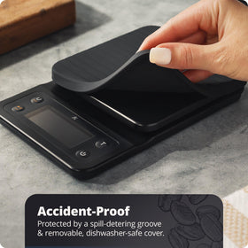 Greater Goods scale with espresso shot on the platform for precise weighing