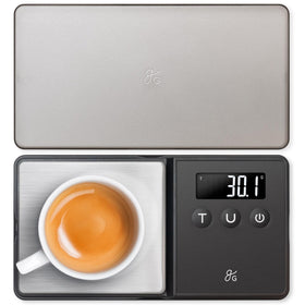 Greater Goods digital espresso scale front view showing compact design for precise dosing