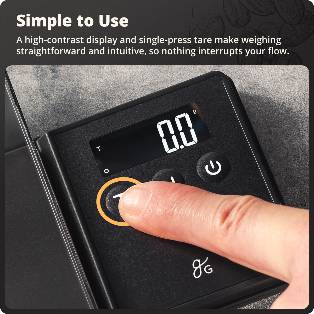 Greater Goods digital espresso scale showing 0.1 gram precision