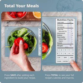 Greater Goods Digital Nutrition Scale highlighting 1g accuracy for precise portions.