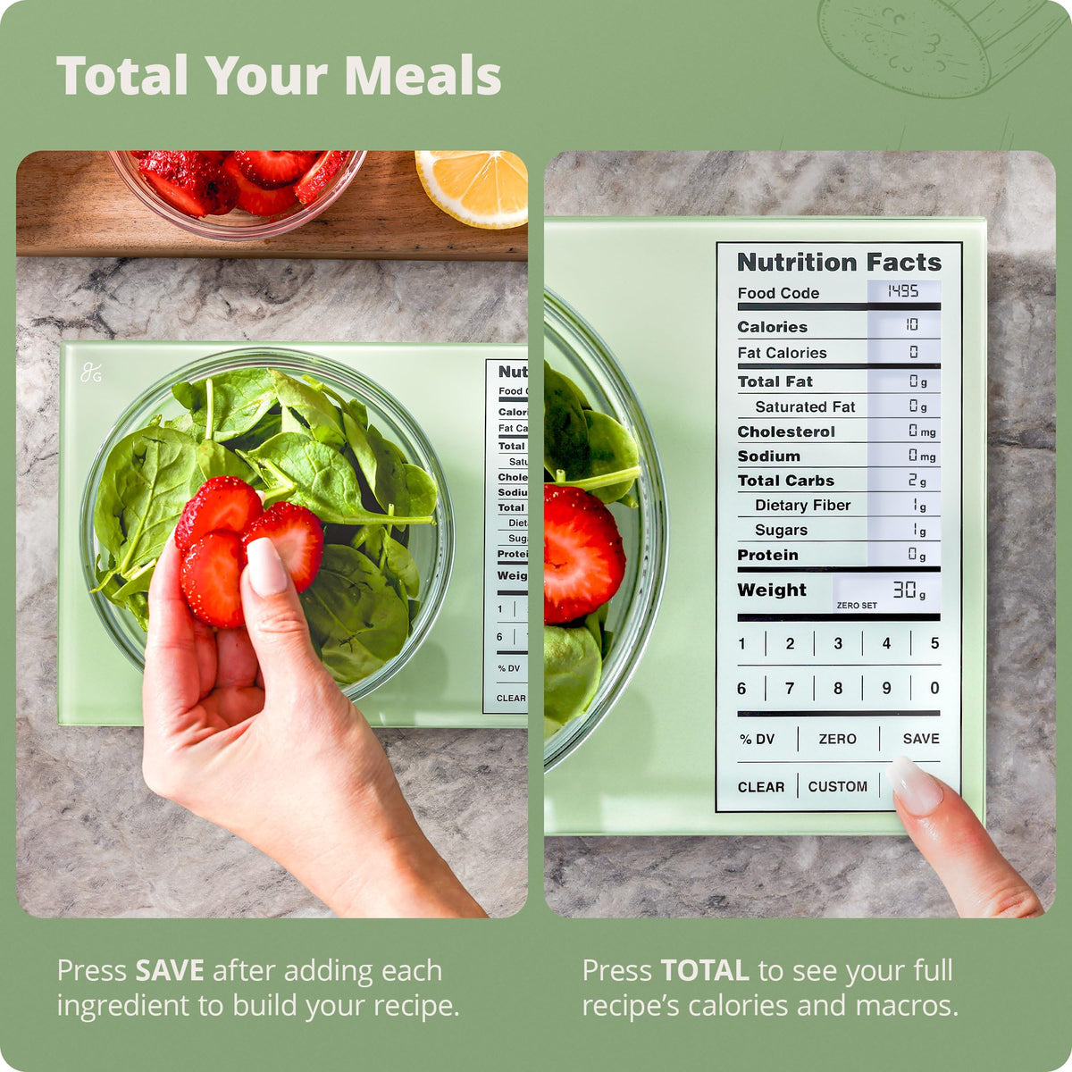 Greater Goods scale with precise 1 g / 0.1 oz measurement.