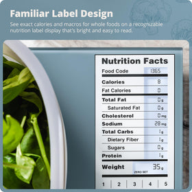 Greater Goods Digital Nutrition Scale illustrating tare function for easy ingredient totals.