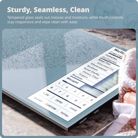 Greater Goods Digital Nutrition Scale with tempered glass surface for hygienic daily use.