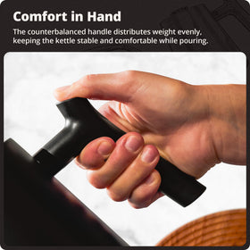 Greater Goods kettle with long pour spout ensures steady extraction