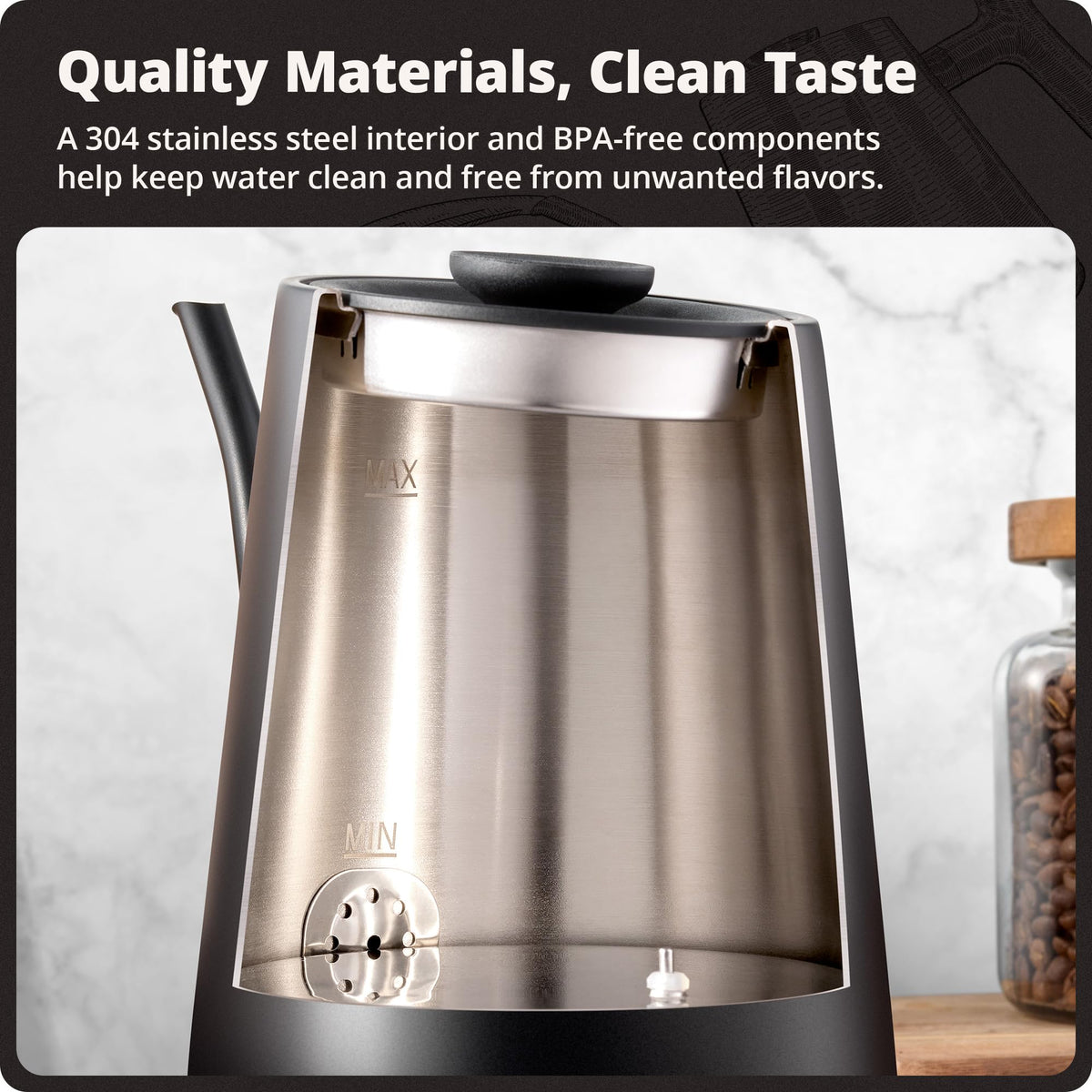 Greater Goods hydrodynamic vent guides hot water for smooth pouring