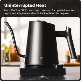 Greater Goods gooseneck kettle rapid boil in a stylish stainless steel body