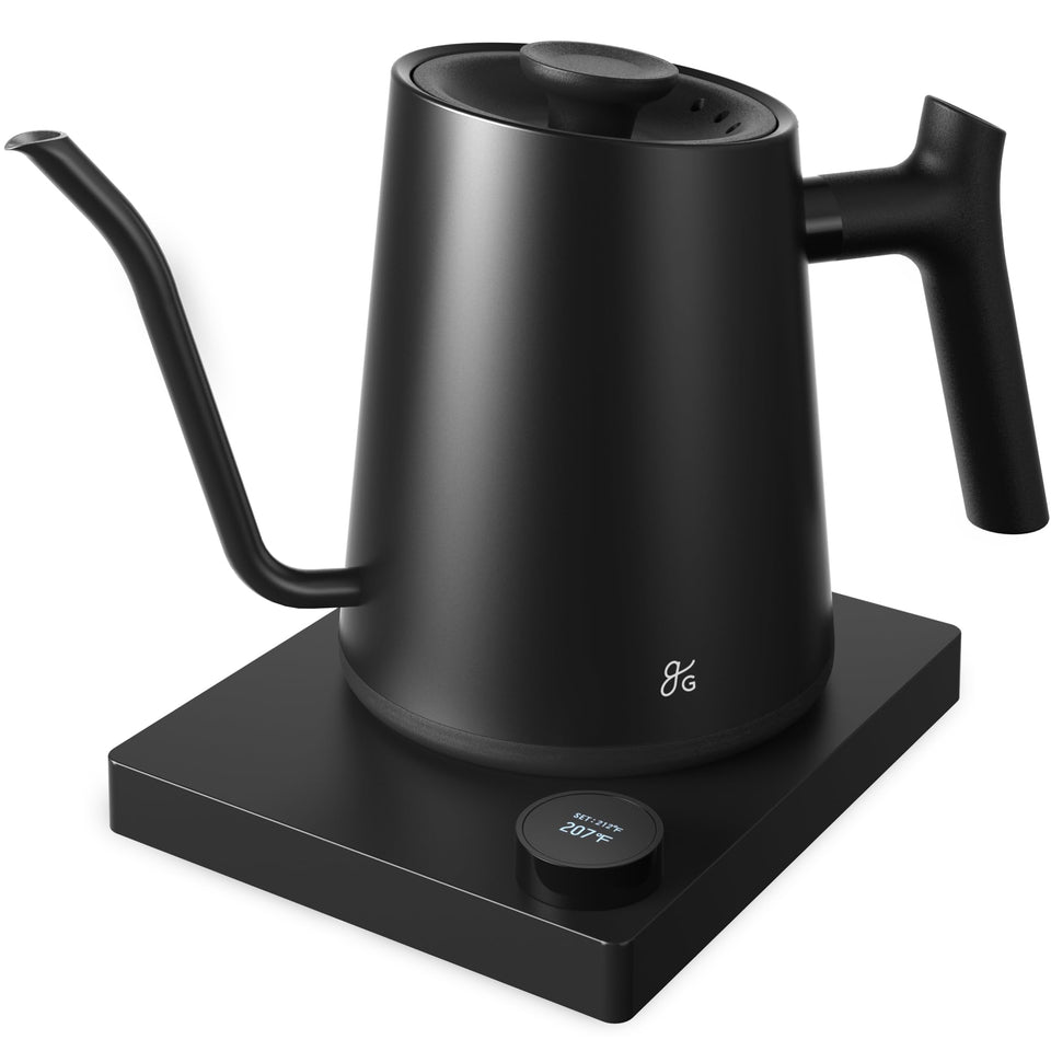Greater Goods Electric Gooseneck Kettle with precise spout-control for even saturation during pour-over
