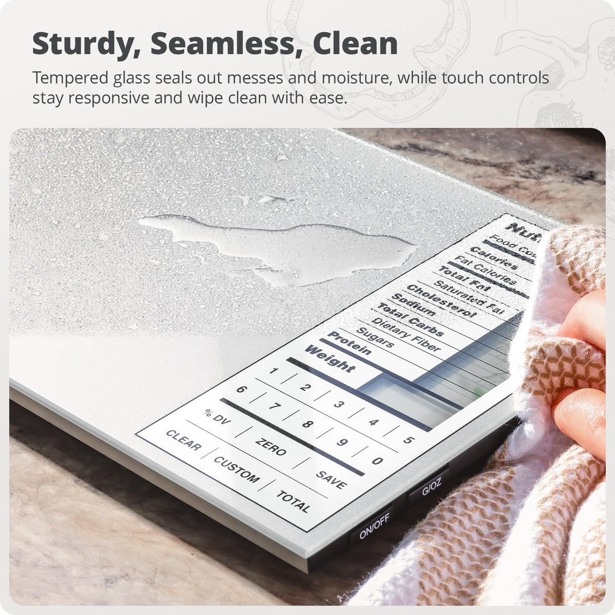 Greater Goods Food Scale compact design fits neatly into drawers and on counters.