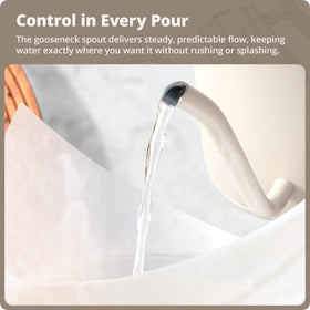 Greater Goods gooseneck kettle provides precise flow for even saturation.