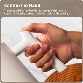 Greater Goods kettle features etched max fill line for confident pouring.